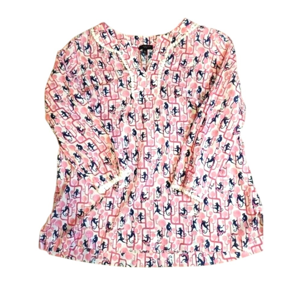 Talbot's MP Novelty Monkey Print Tunic Top‎ Pink Navy